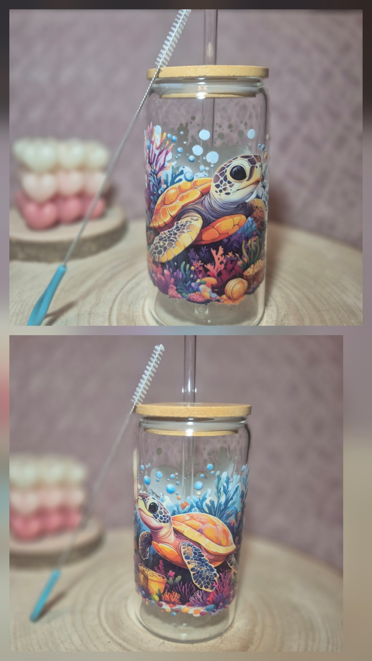 Glas mit Strohhalm Schildkröte orange